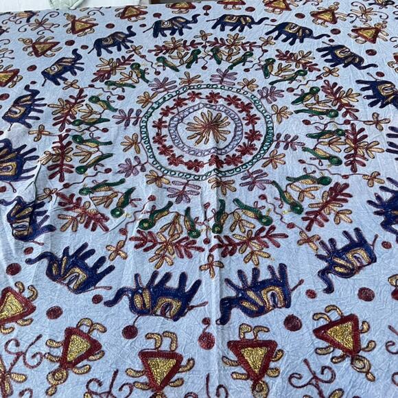 Vintage Uzbek Embroidery Suzani Bed Cover Table Cloth Throw 86"x104" Floral - Picture 3 of 11